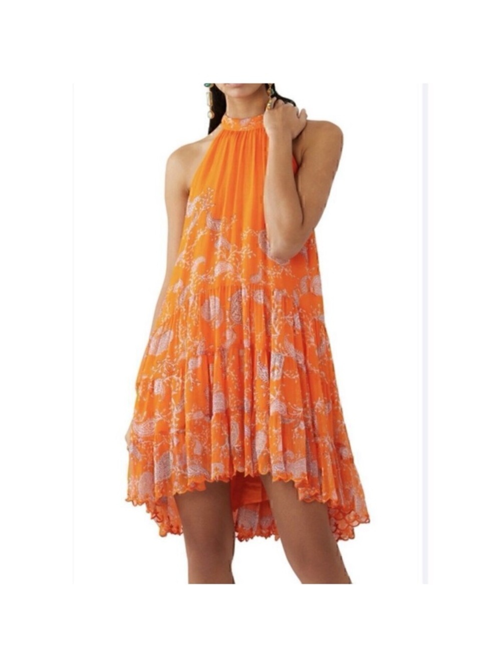 Hemant & Nandita Halter Neck Orange Print Swing Dress Size Small